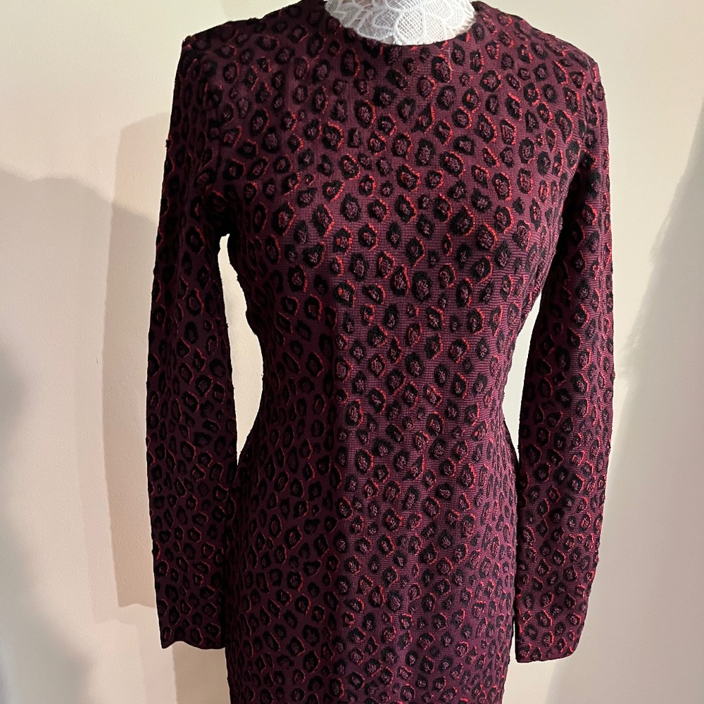 GIVENCHY NWT 2290.  Black Burgundy Leopard Print Dress Small